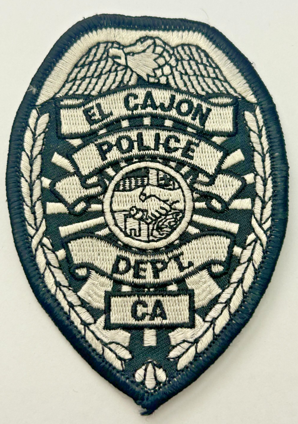 Vintage El Cajon California Police White & Black 4" Hat Vest Patch Unused