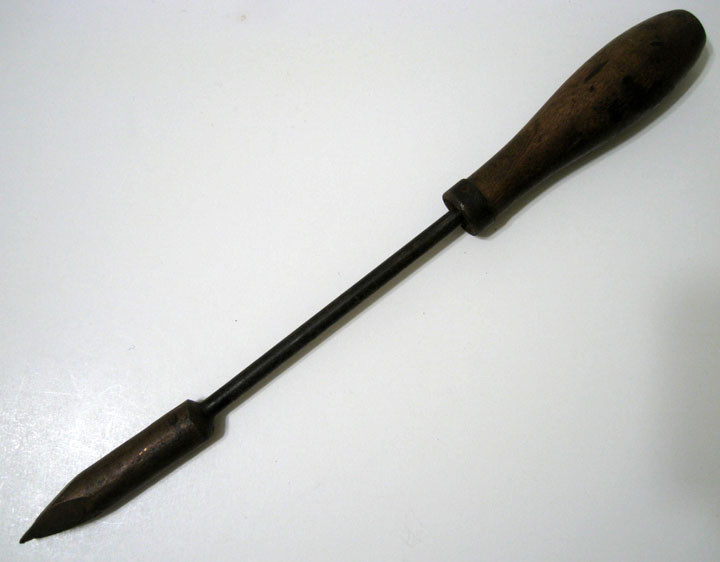 Antique Hand Forged Soldering Iron - 11-1/2" Length - Wood + Metal Handle