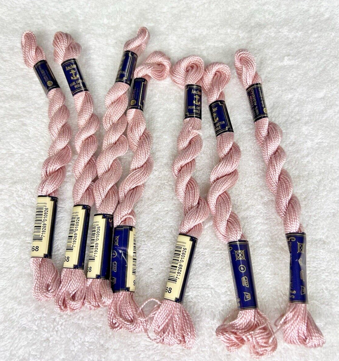 7 MINT Anchor Perle Pearl Cotton # 968 Soft Pink Embroidery Floss Vintage Skein