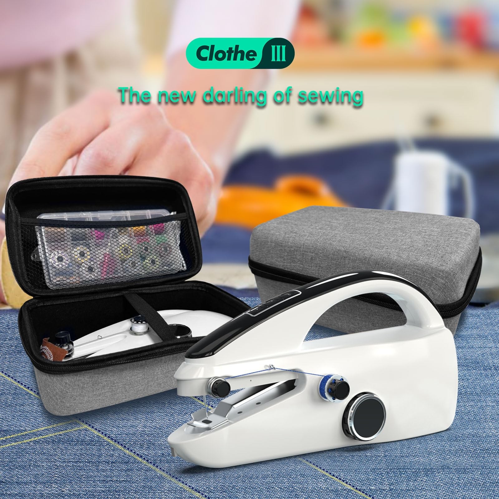 Handheld Portable Mini Sewing Machine Kit With Storage Gray Bag For Beginners