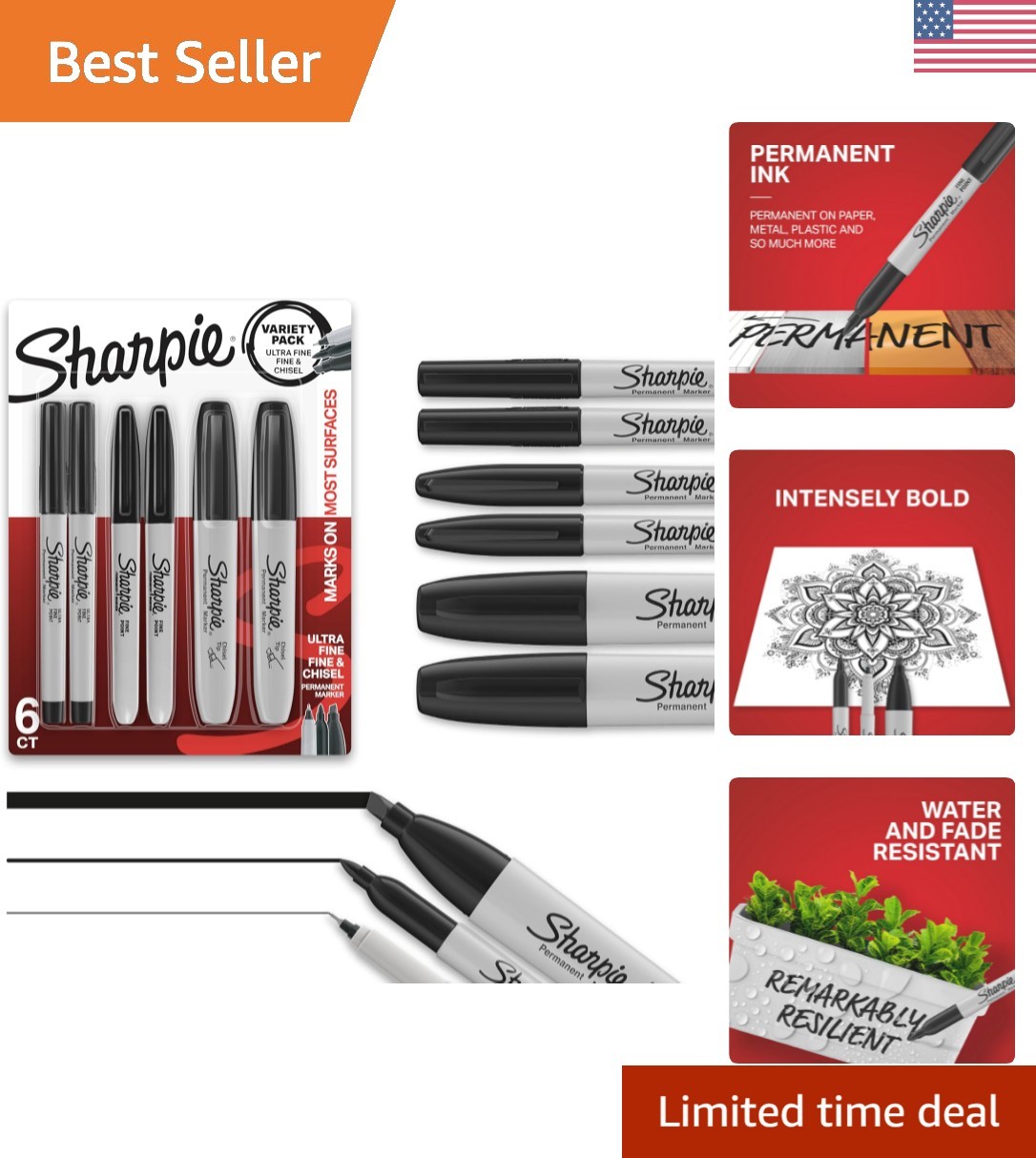 Black Permanent Marker Variety Pack - Includes Chisel, Fine & Ultra-Fine Tips