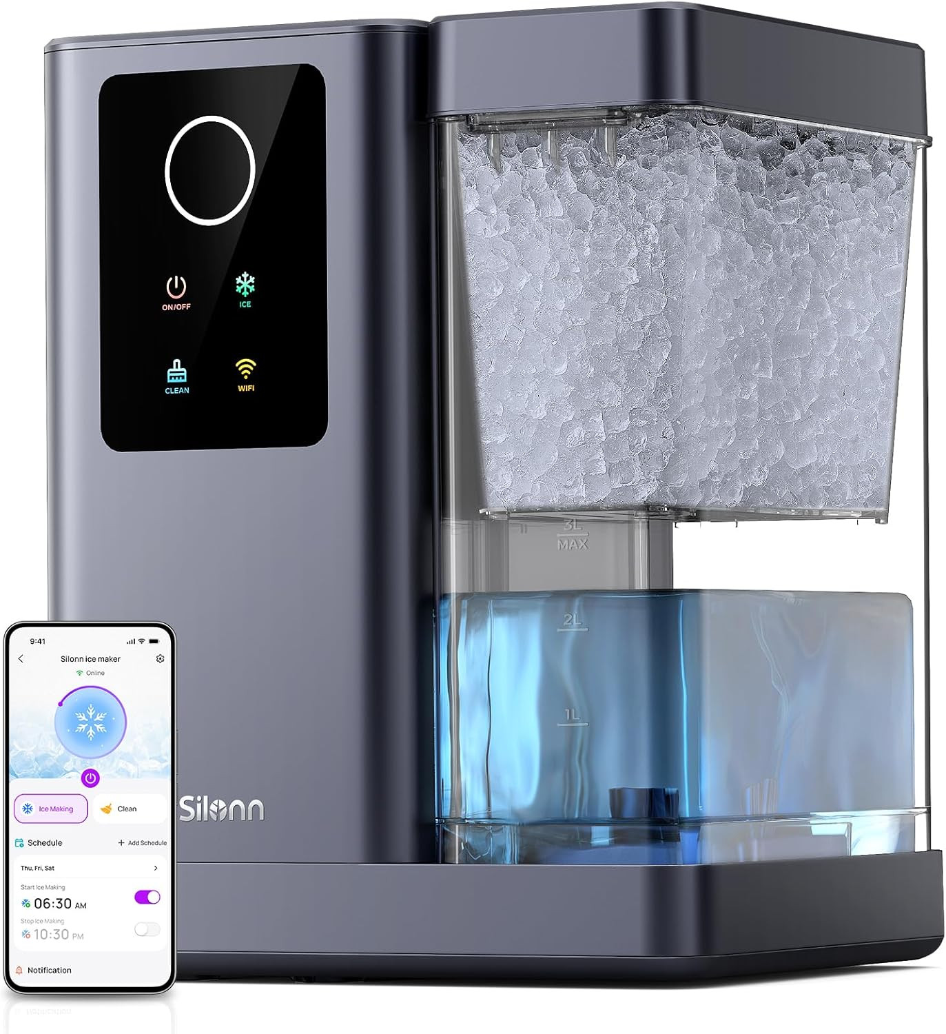 Portable Nugget Ice Maker with APP & Voice Control - 40Lbs/24H Chewable Ice