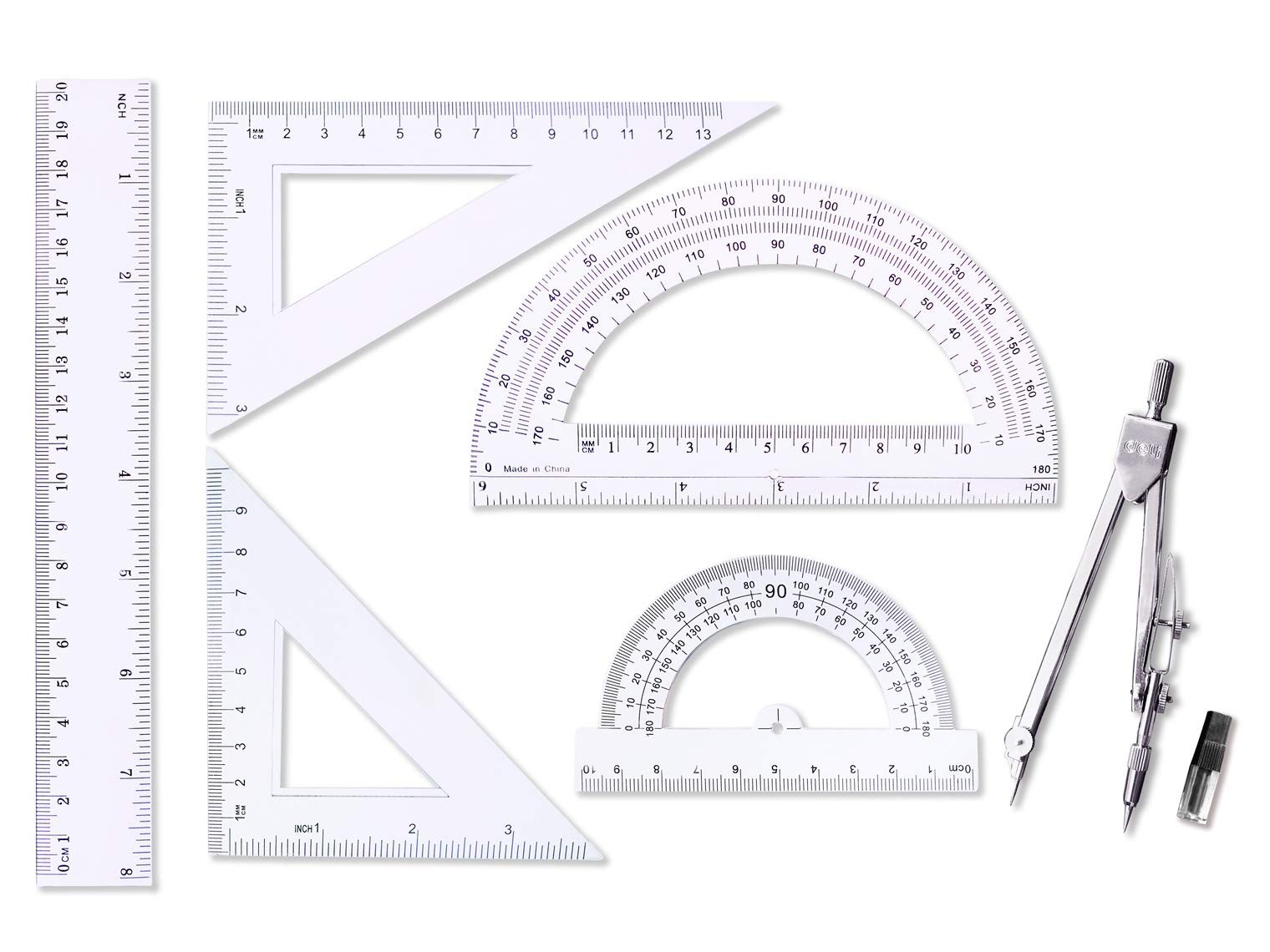 6 PCS Student Math Geometry Set Drawing Compass Protractor Triangle Ruler