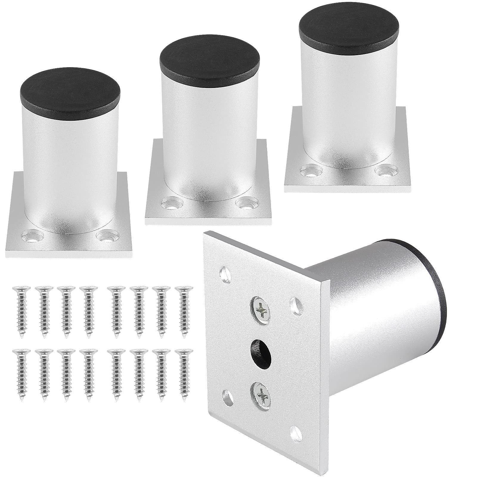 4 PCS Furniture Legs 2.36 Inch Adjustable Aluminum Alloy Cabinet Silver