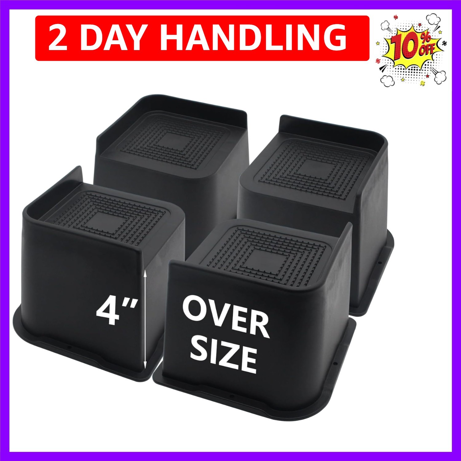 Bed Risers 4 inch Heavy Duty, 4 Pack Oversized Furniture Risers 6 inch, Black...