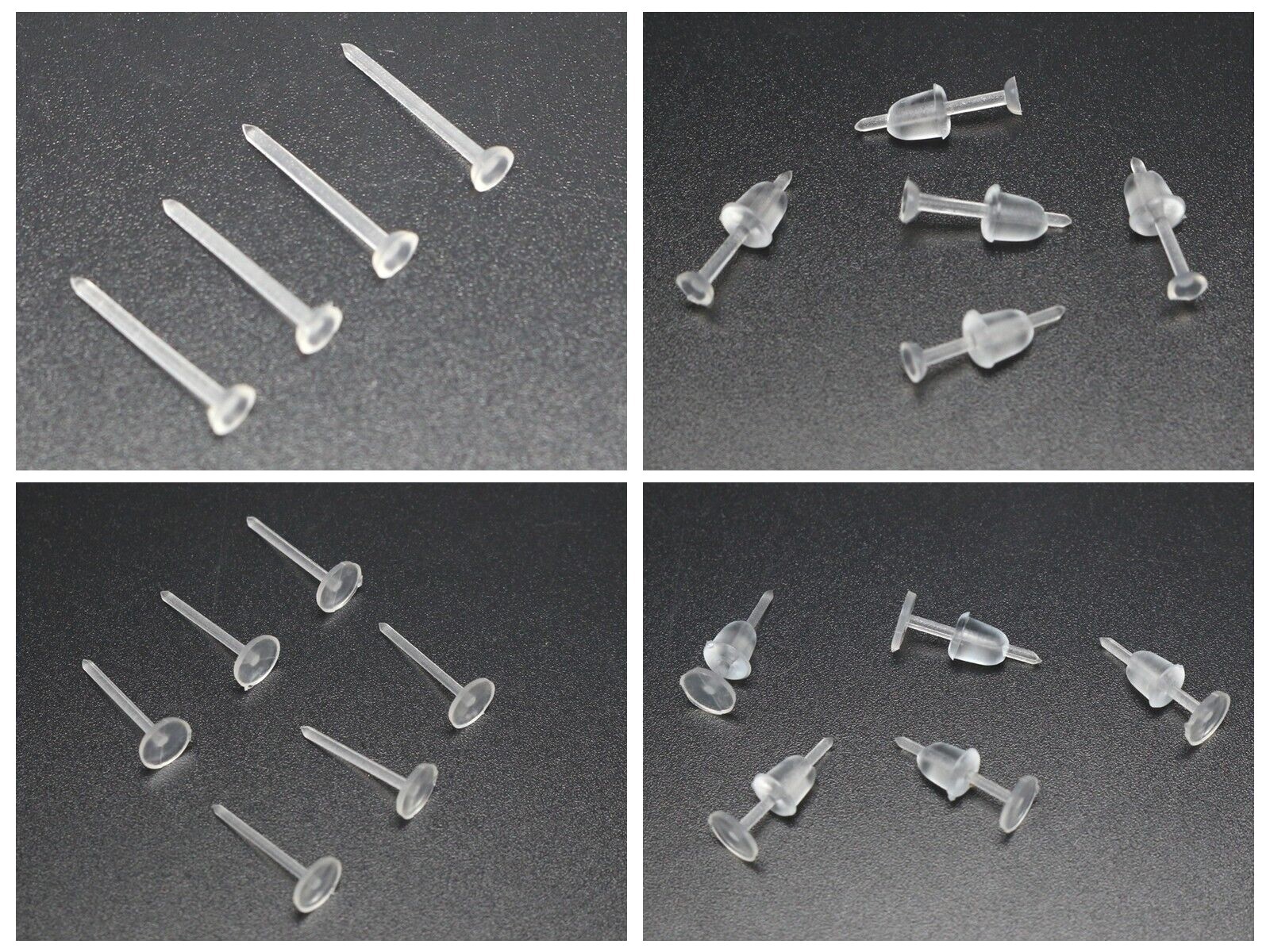 200 Invisible Clear Plastic Flat Blank Pad Earring Nail Pin Ear Post Stud