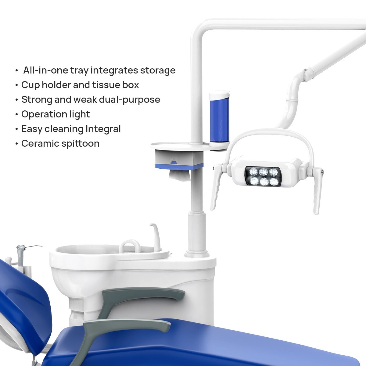 Dental Unit Chair Integral Computer Controlled + Liftable mobile trolley + Stool