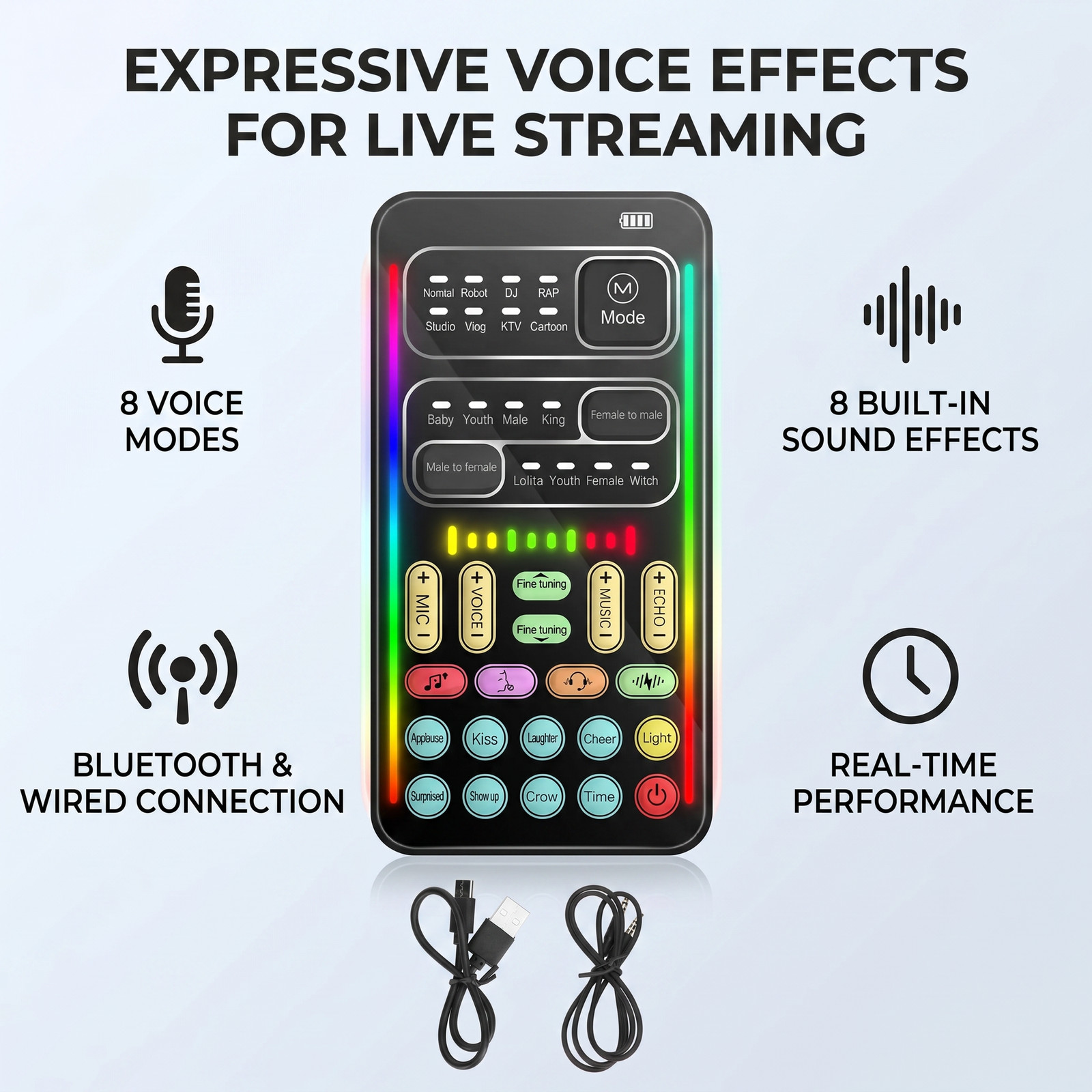 Portable Voice Changer 8 Voice Modes Real-Time Modulator for Gaming Live Streami
