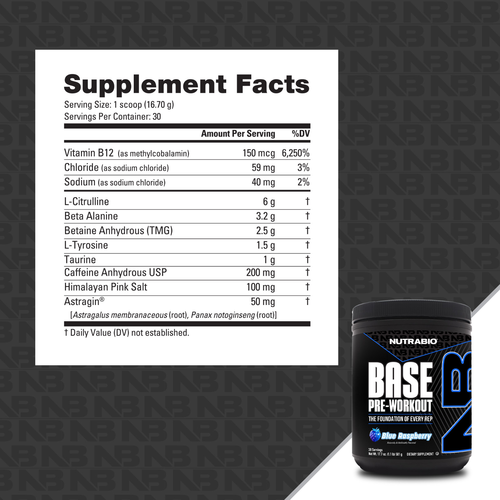 NUTRABIO BASE PRE-WORKOUT Energy Pump Hydration Focus 30 Servings