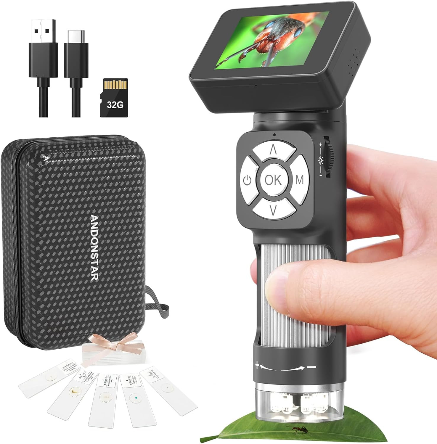 Portable Pocket Microscope Kit - Mini Handheld Digital Microscope 2" Screen 500x