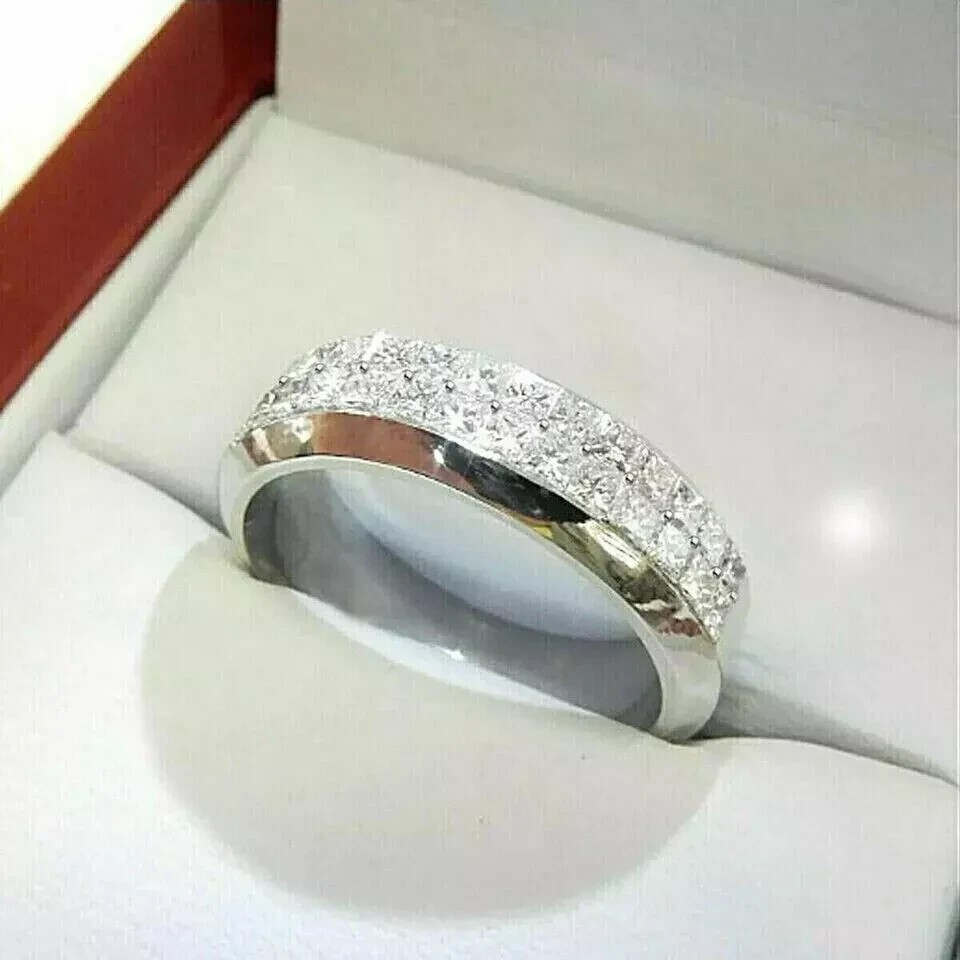 1.20Ct Princess Cut Lab Created Diamond Men's Wedding Band 14K White Gold Plated