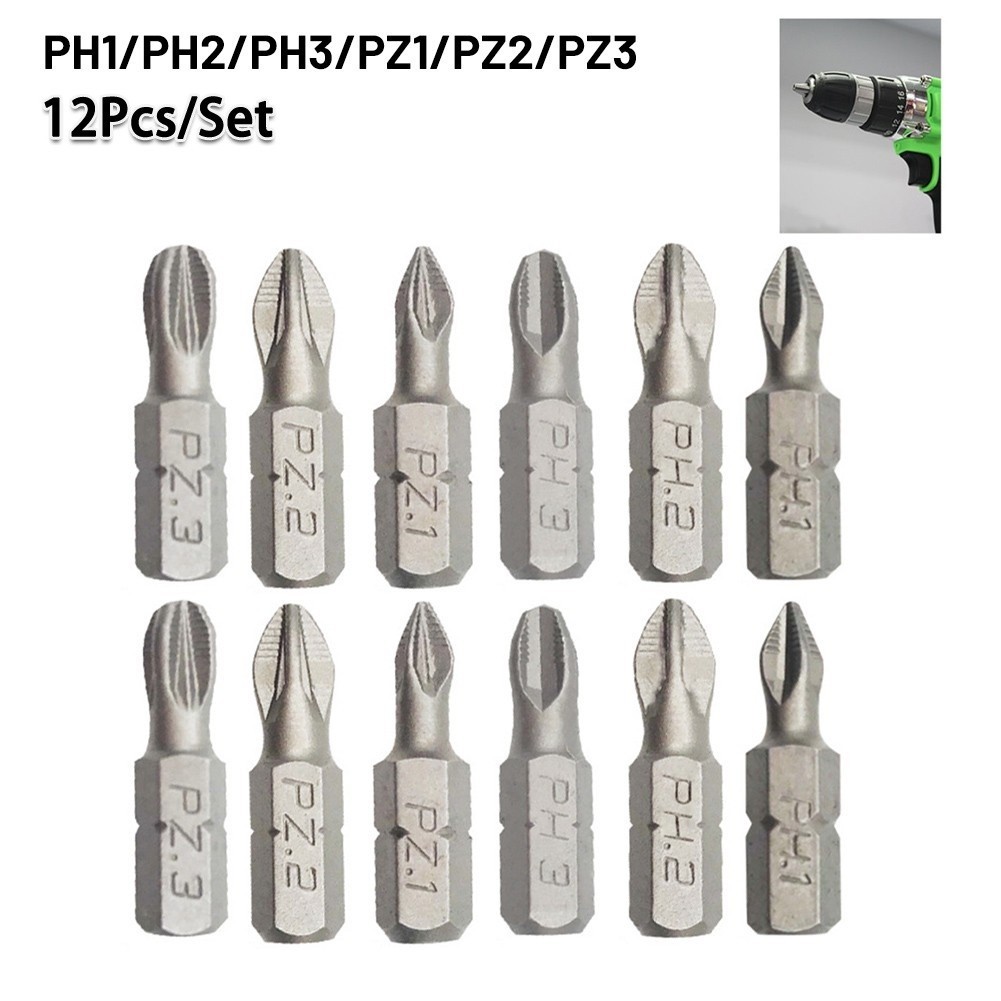 Drill Magnetic Batch Head Non-Slip PH1/PH2/PH3/PZ1/PZ2/PZ3 12 Pcs/Set 25mm