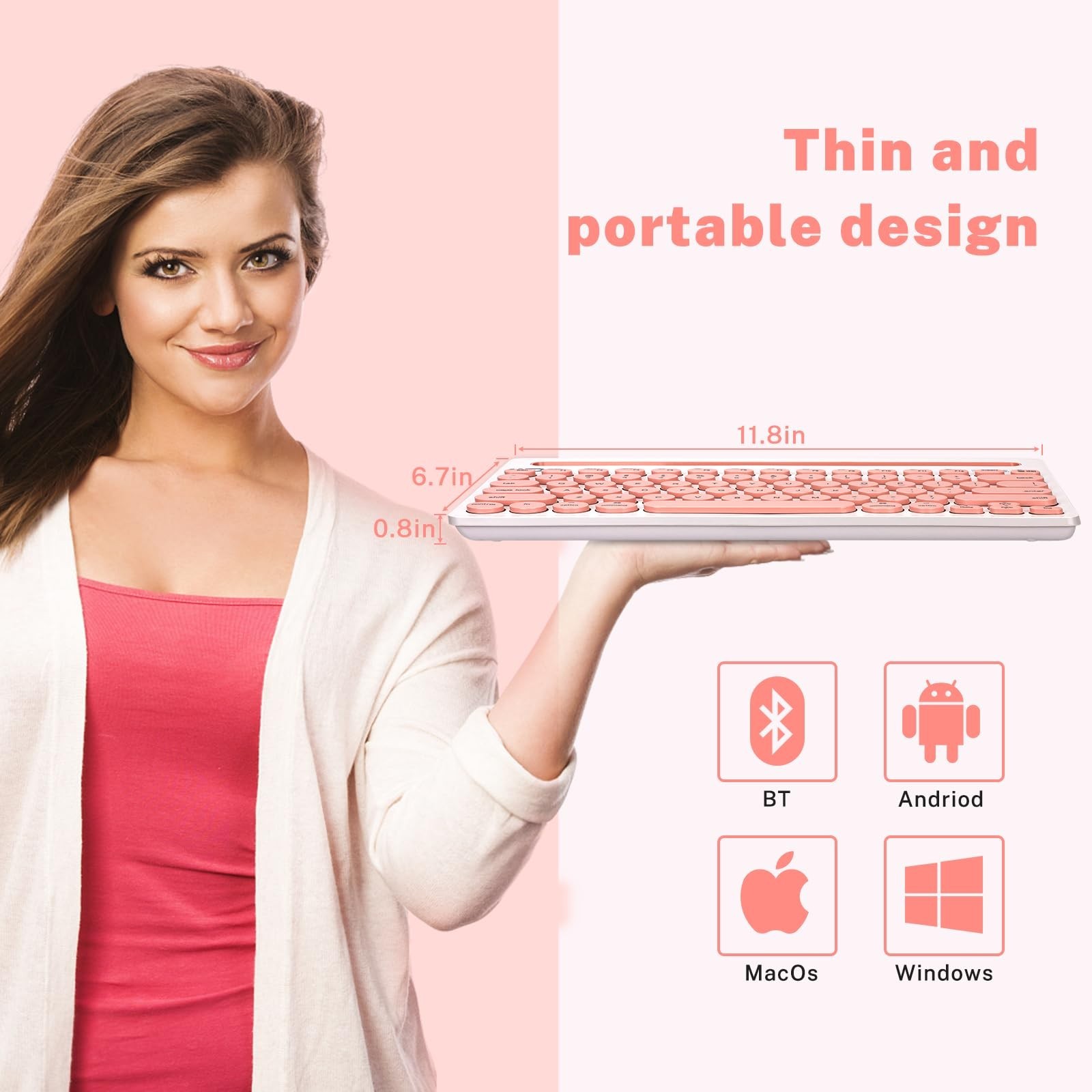 Wireless Keyboard, Dual Channel Multi-Device Universal Cute Wireless Bluetoot...