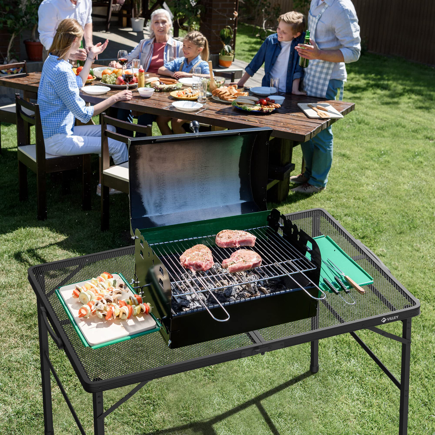 VILLEY Portable Camping Table 3 ft Grill Folding Table Lightweight Camping Table