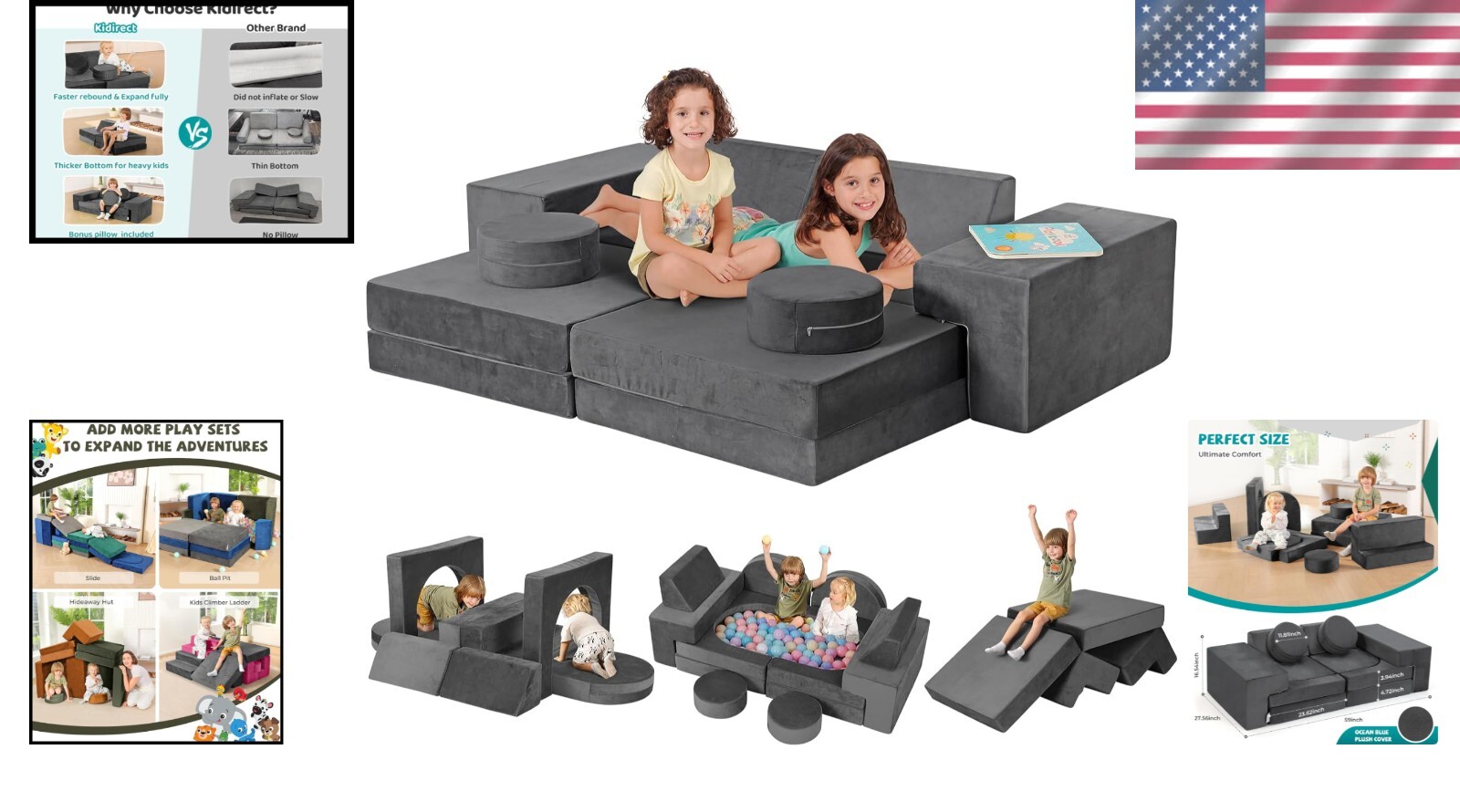 K12 DIY Convertible Kids Couch - Stylish Foam Playroom Sofa for Boys & Girls