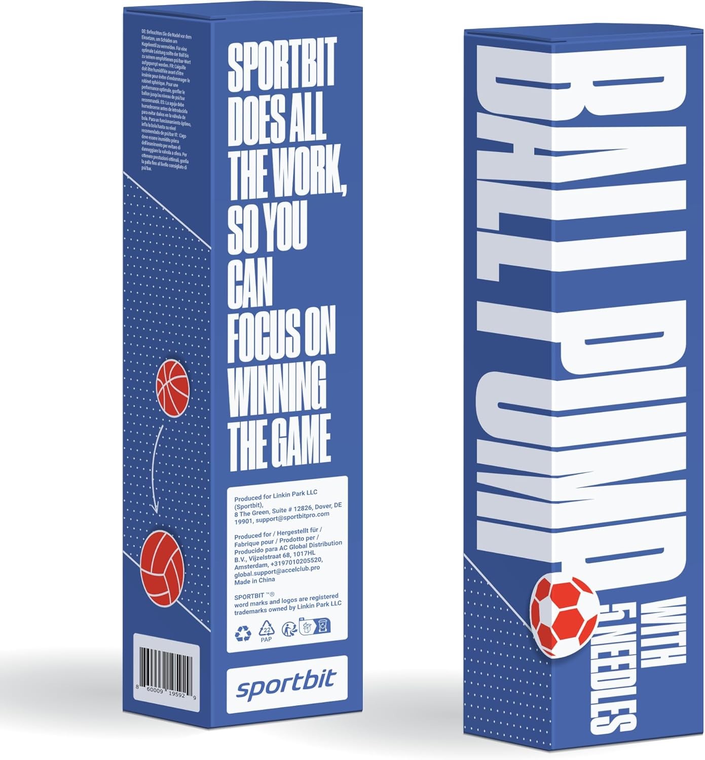 SPORTBIT Ball Pump for Sports Balls - Push & Pull Inflating System - Black