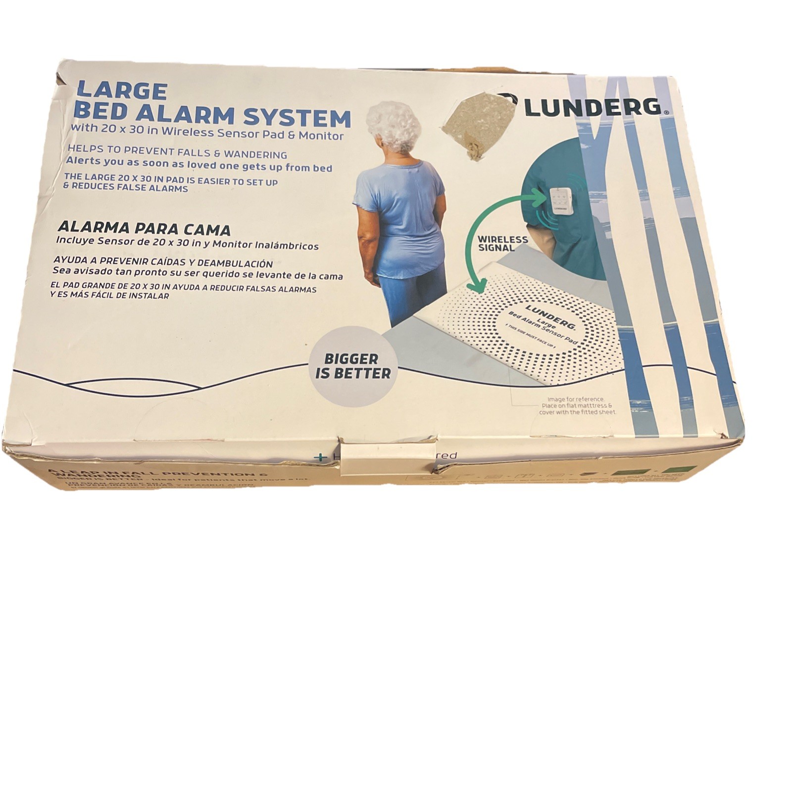Lunderg LARGE Bed Alarm for Elderly Adults - Wireless Sensor Pad 20” x 30”