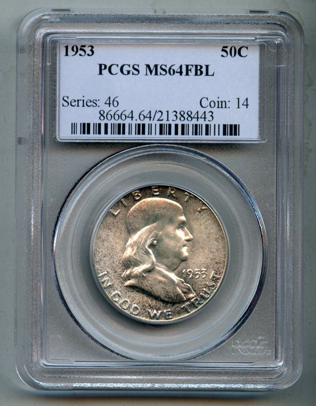 1953 Franklin Silver Half Dollar PCGS MS 64 FBL