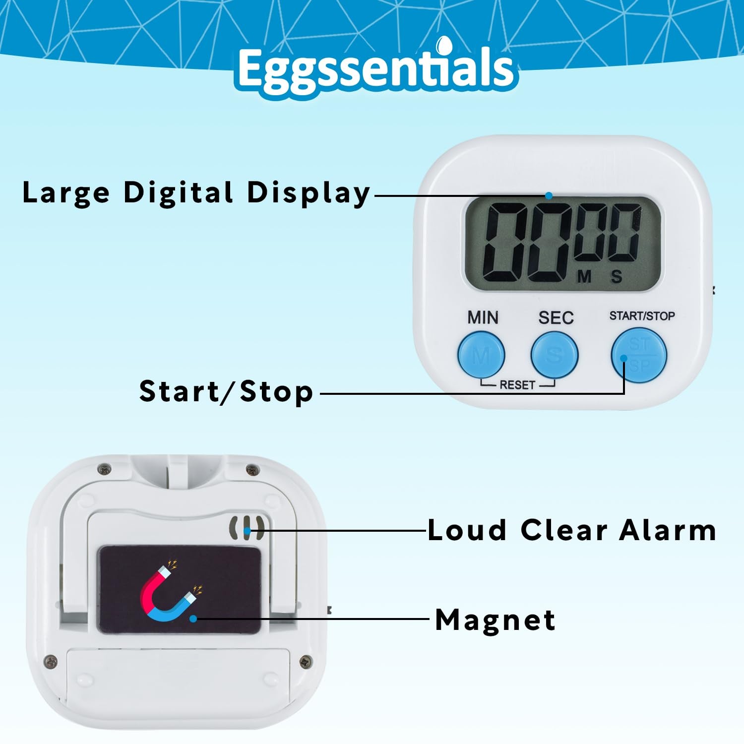 Digital Kitchen Timer Cooking Baking Loud Alarm Big LCD Numbers Backlight Countd