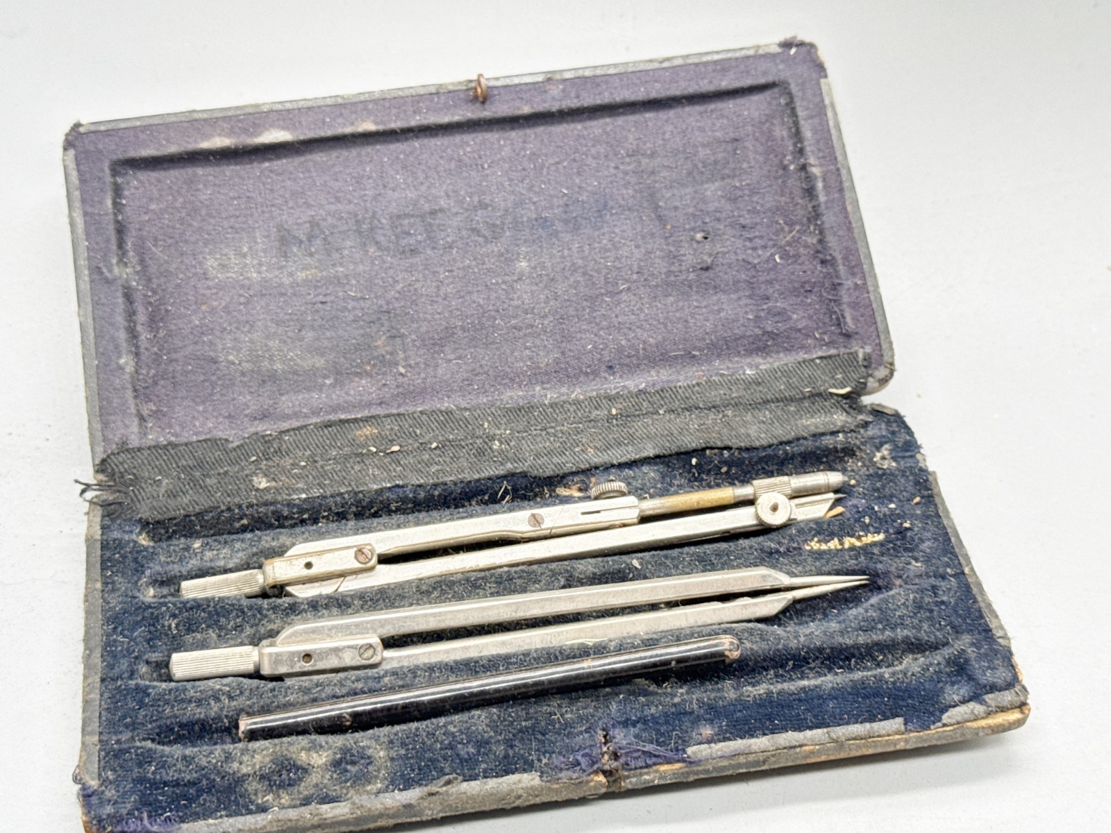 VINTAGE METAL DRAUGHTING COMPASS & DIVIDERS SET BLUE CASE FOR TECHNICAL DRAWING