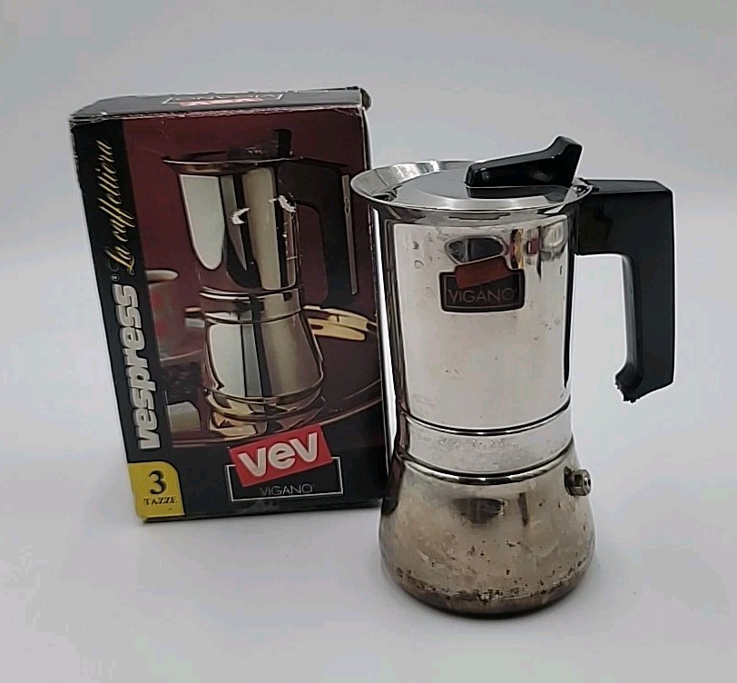 Vtg VEV VIGANO Moka Espresso Stovetop Coffee Maker Inox 18/10 Stainless Italy
