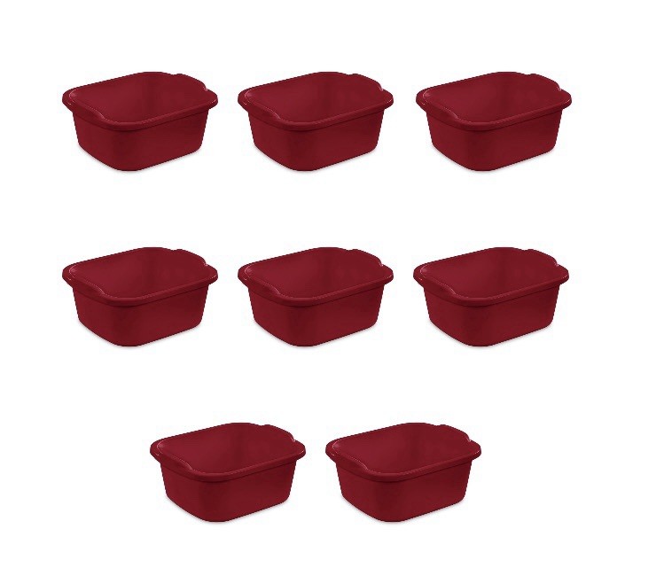 Sterilite 0647 Large Multi-Function Home 12-Qt Sink Dish Wash Pan, Red (8 Pack)