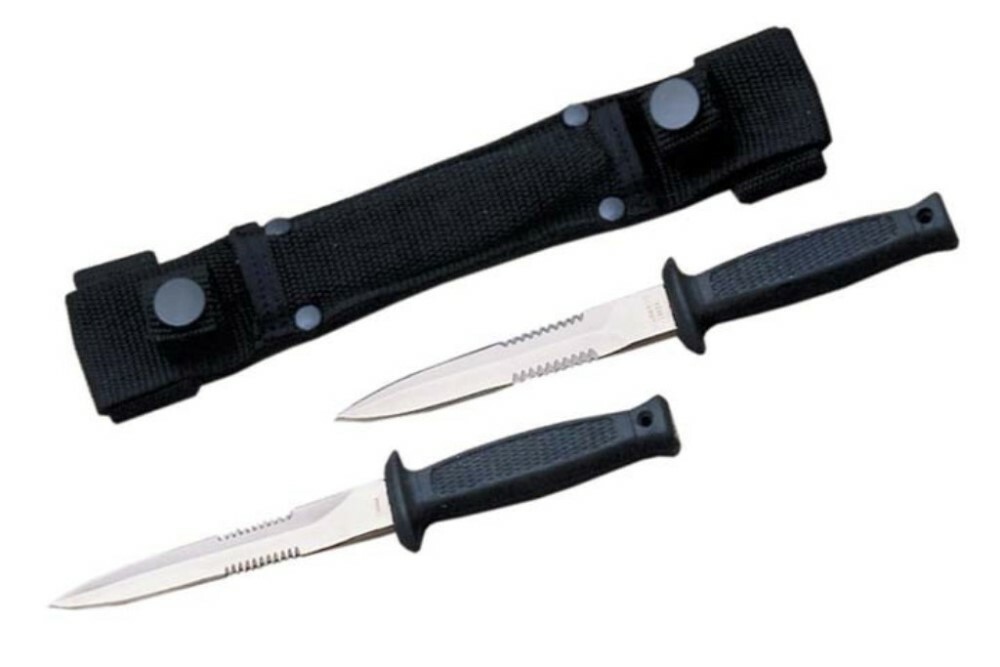 Double Defense Tactical 2 Piece Fixed Dagger Knife Set + Belt Sheath