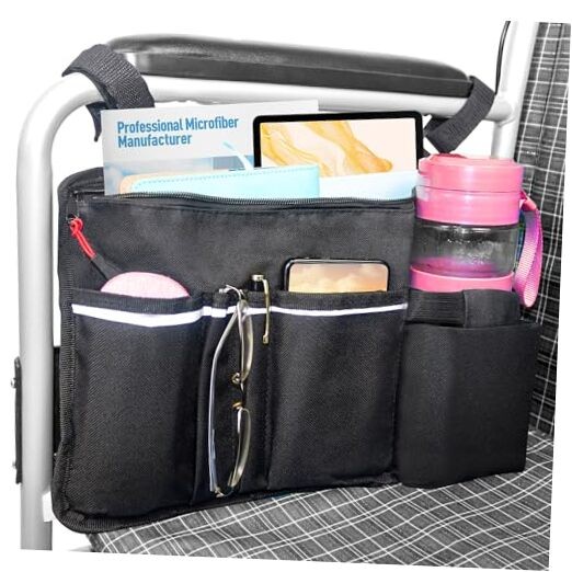 EVEME Wheelchair Side Bag with Cup Holder,Wheelchair Storage Pouch,Wheelchair