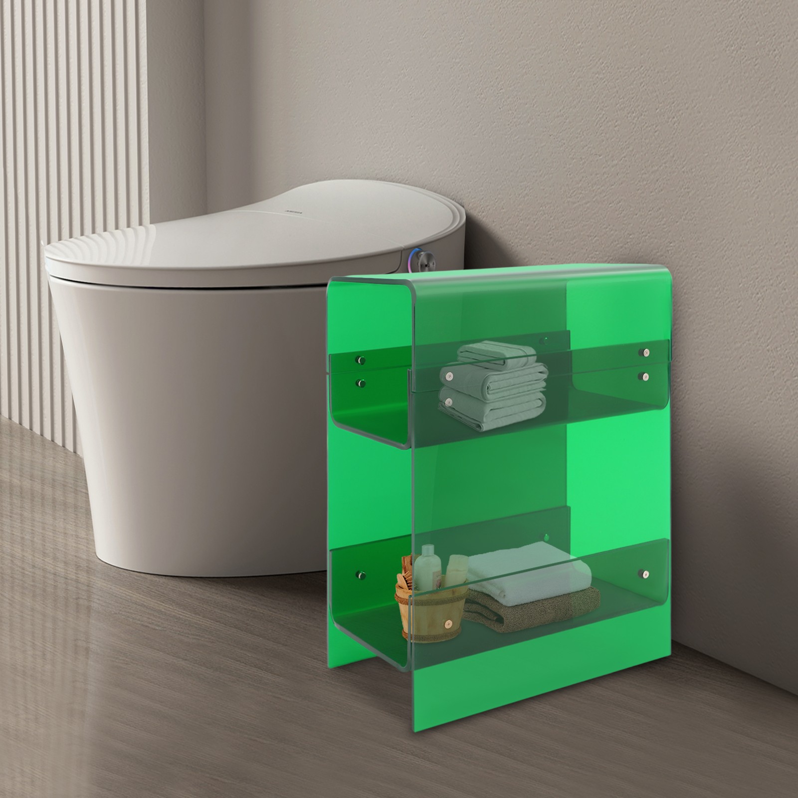 Modern Acrylic Storage Side Table Green 3-Tier Display Shelf for Small Spaces
