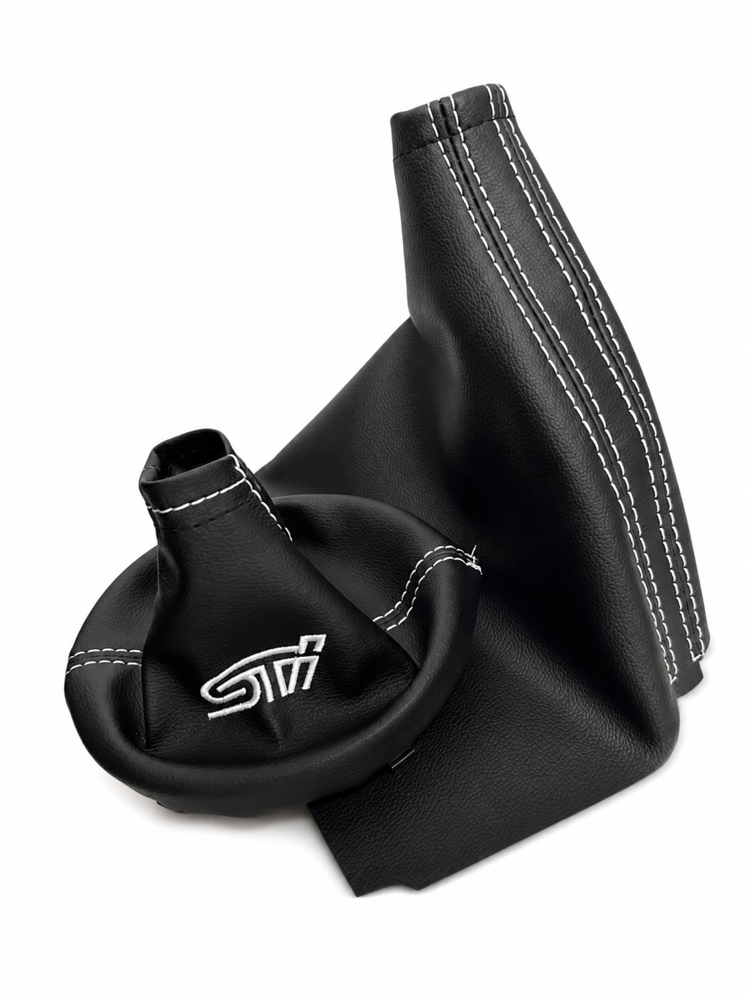 Shift E-brake Boot For Subaru WRX STI 2015 - 2021 Synthetic Leather White Stitch