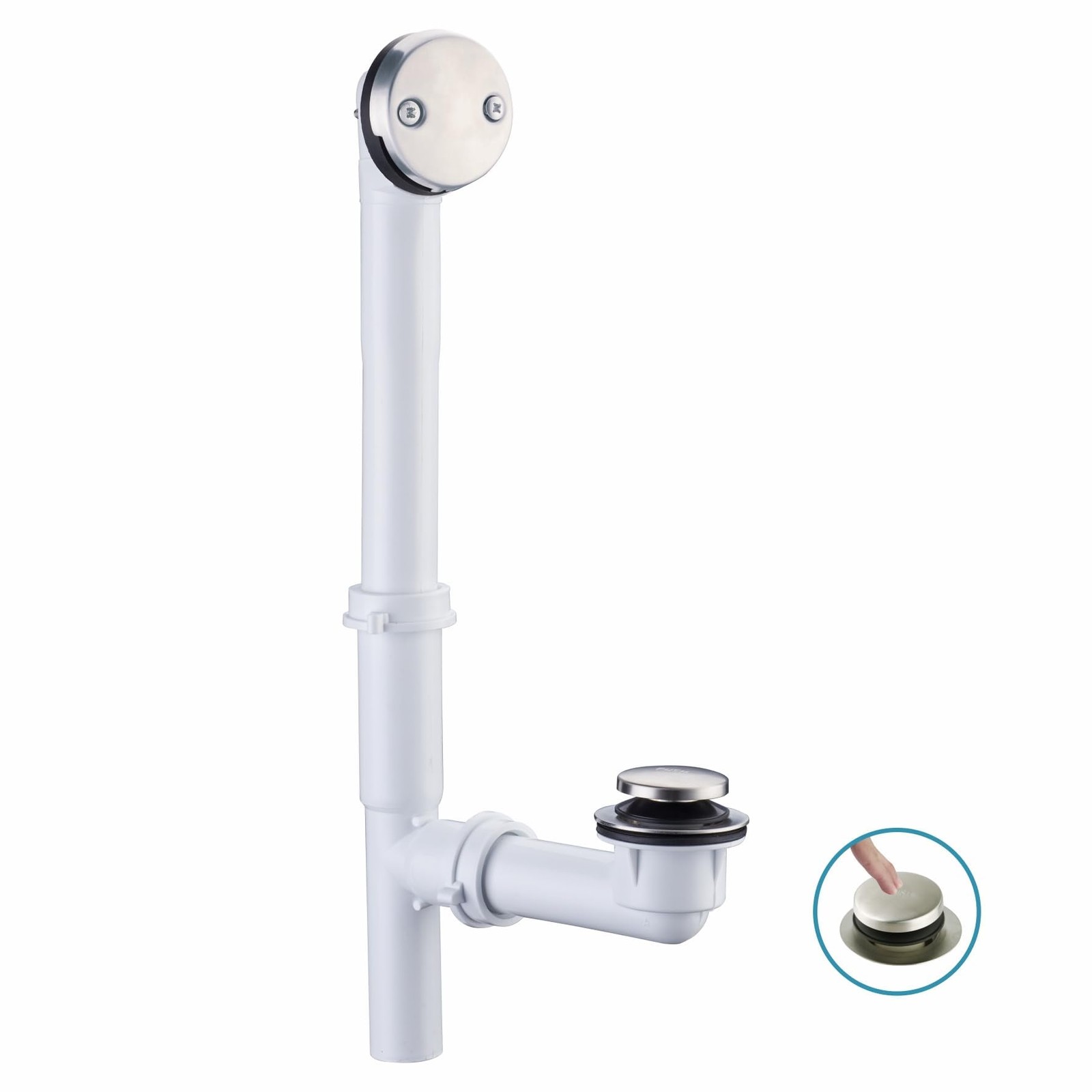 Tubular Bath Tub Drain Kit 1-1/2" with Brushed Tip-Toe Bathtub