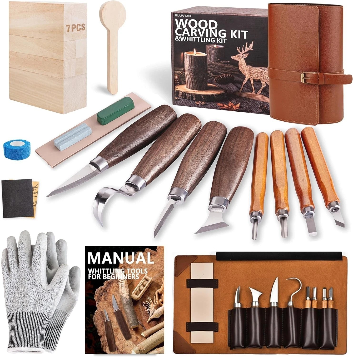Wood Carving Kit Whittling Kit: Deluxe Tools Set with Leather...