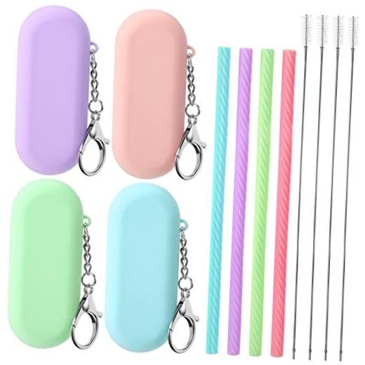 Sets Cruise Ship Essentials,Set Silicone Straws with Case 4 Classic Color