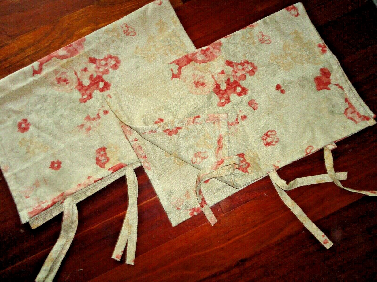 VINTAGE FLORAL RED FLORAL PARCHMENT VASE (2) TIE UP STANDARD PILLOW SHAMS 21X26