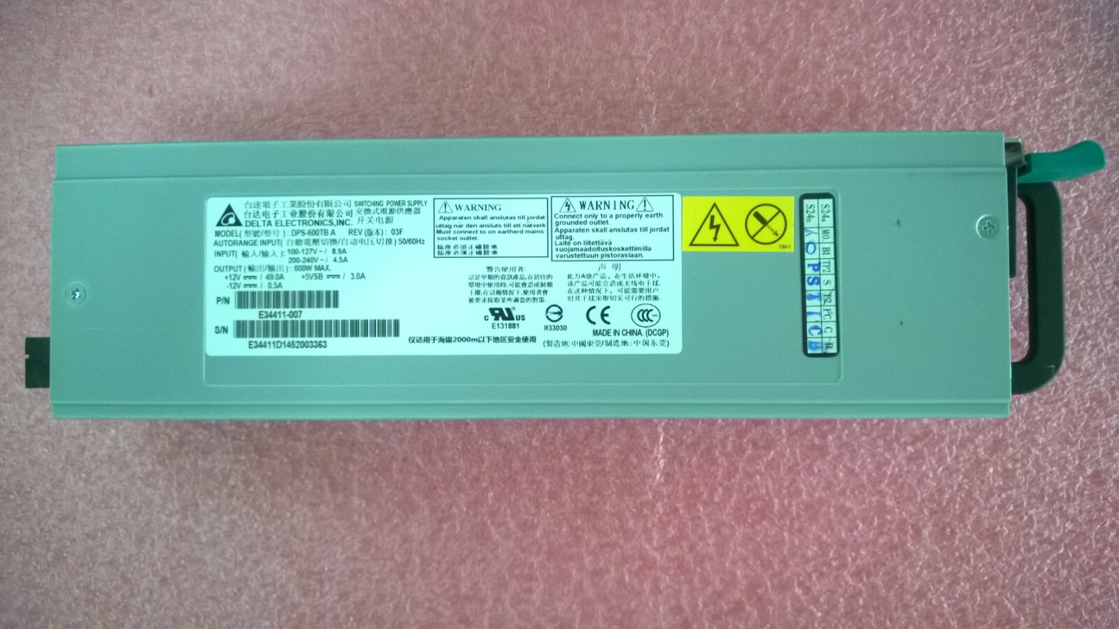 Delta DPS-600TB A rev 03F Intel E34411-007 600W POWER SUPPLY