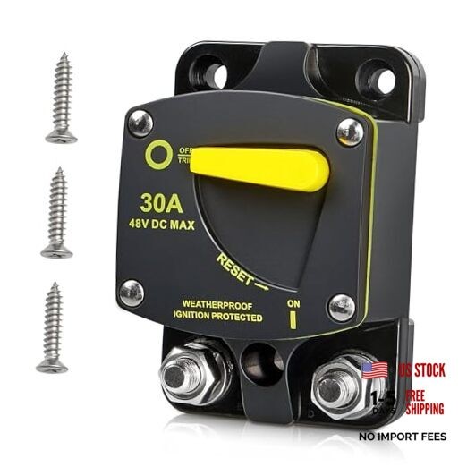 30A Circuit Breaker DC 12-48V W/Manual Reset Manual Reset for Car Audio RV