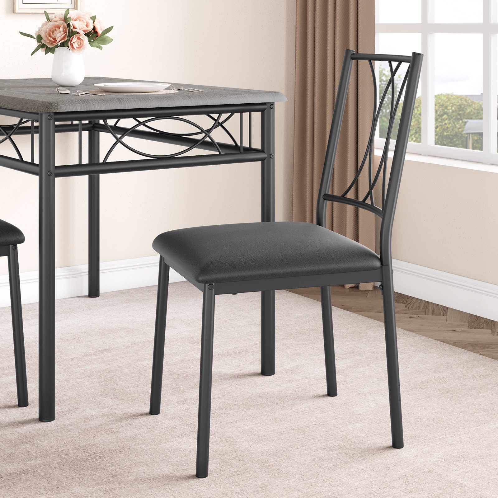 5 Piece Grey Dining Table Set, Kitchen Table And 4 Upholstered Dining Chairs