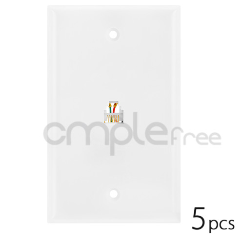 5x White 6P6C Single Phone Jack Wall Plate RJ-11 RJ 12 Telephone Modular Lot NEW