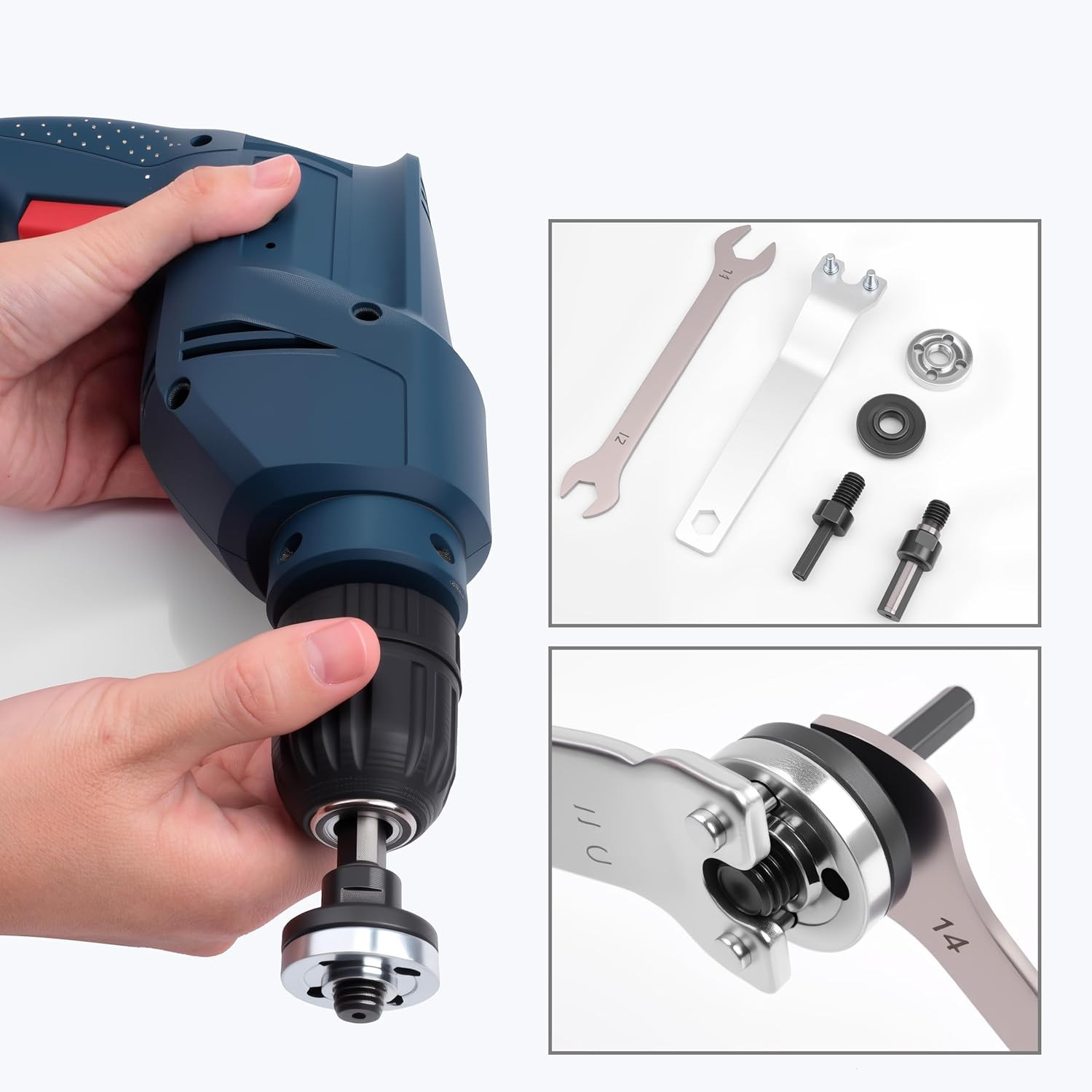 Drill to Angle Grinder Adapter Kit, 10mm & 6mm Arbor Mandrel with 2 Spanner W...