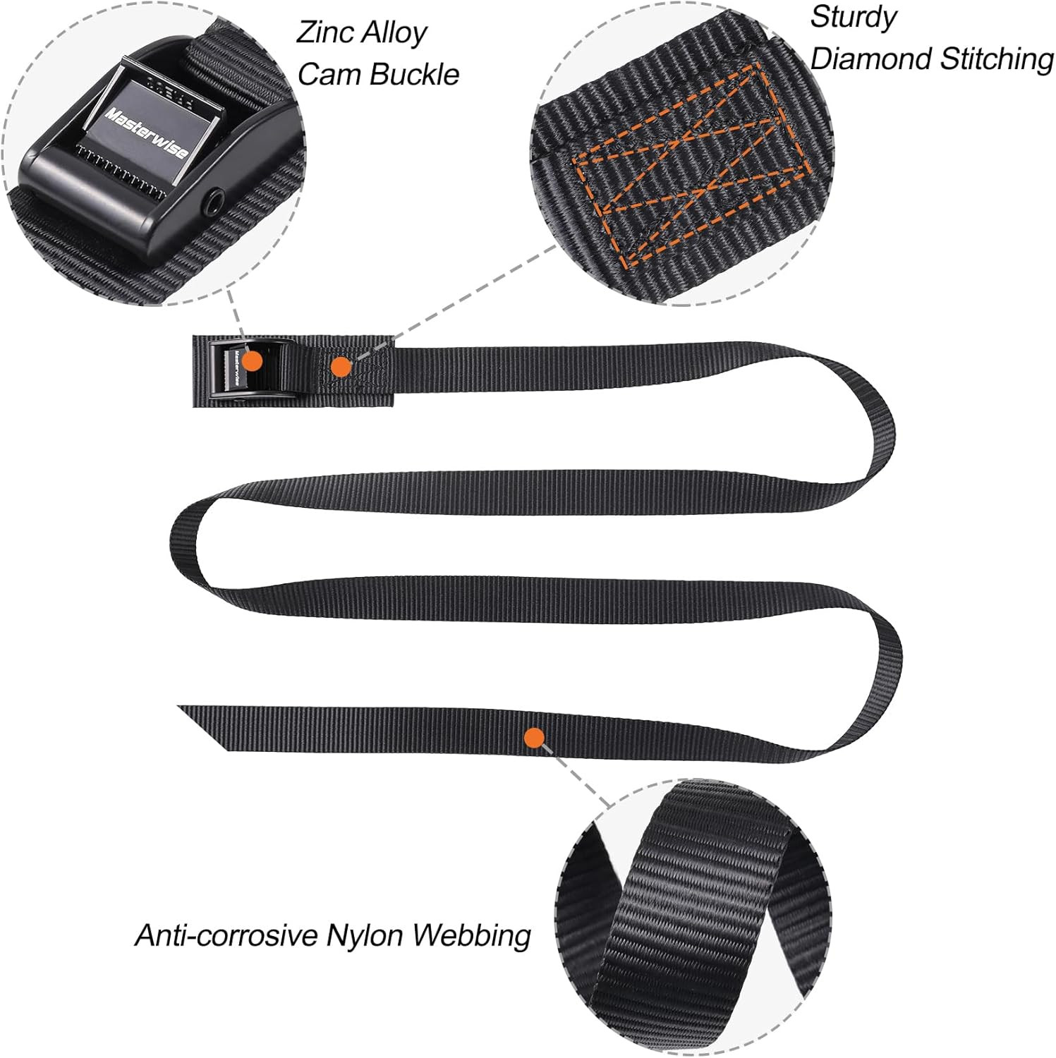 Cam Buckle Tie down Straps, 1" X 12' Adjustable Pull Straps with Cam Buckle, Hea
