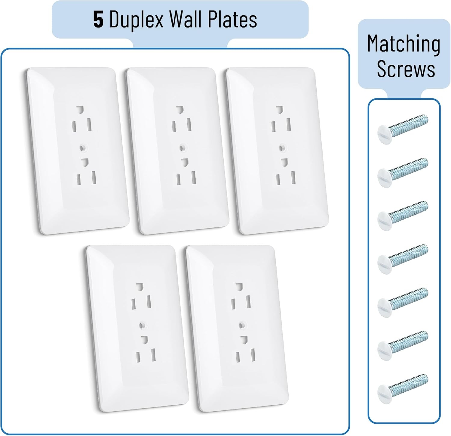 Bates- Duplex Wall Plate 5 Pack White Outlet Covers Wall Plate