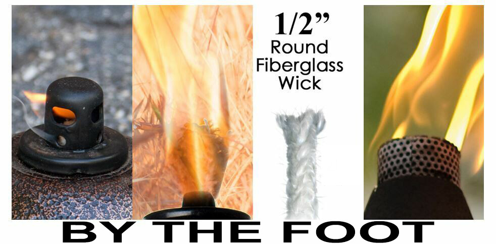 BY THE FOOT 1/2 Round Fiberglass Wick Lamp Wicks Torch Bottle Oil Candle USA