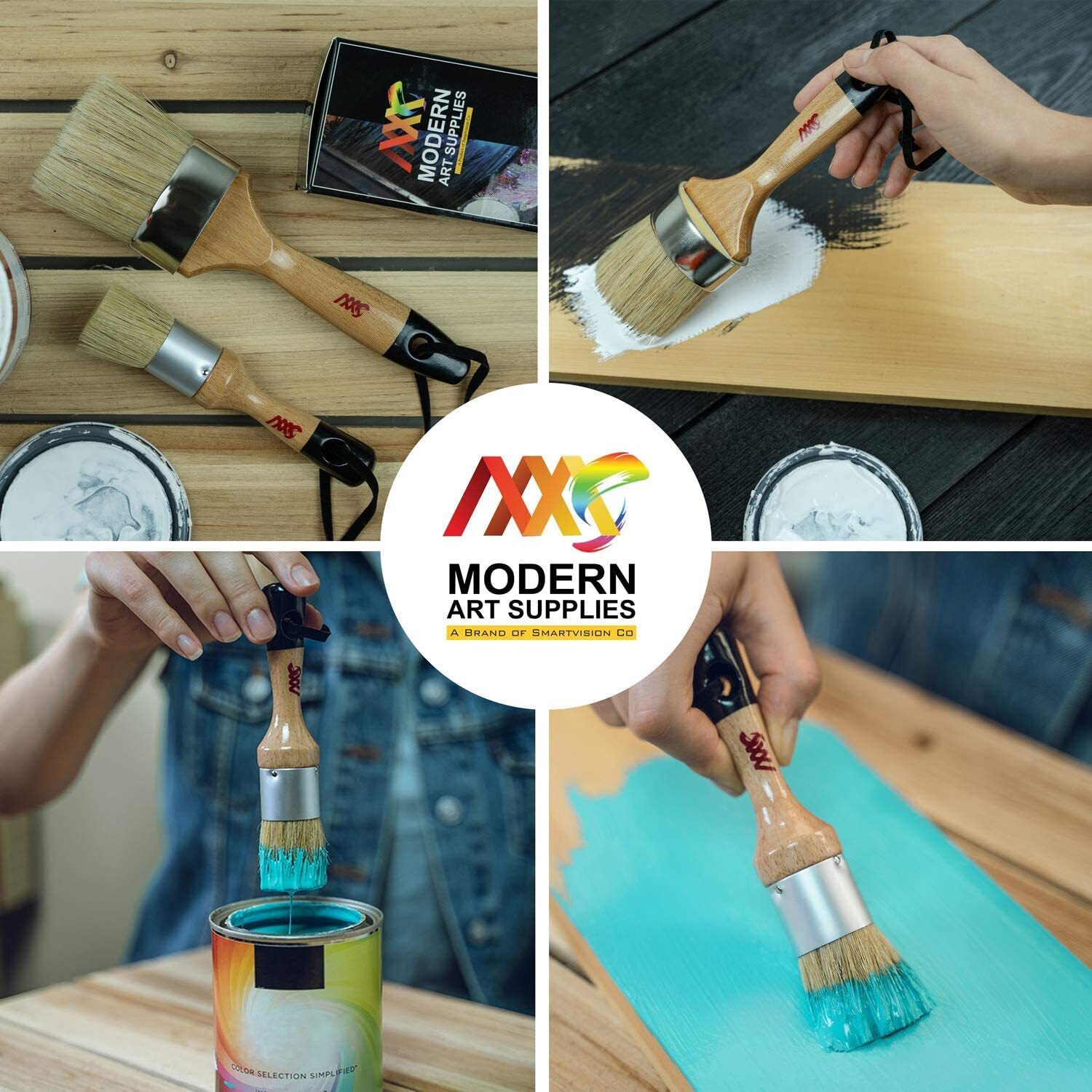 Chalk and Wax Paint Brush - 1 Small Round & 1 Large Oval Brush Natural Bristles