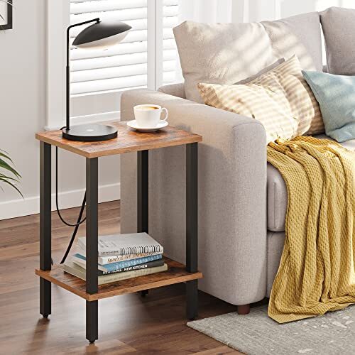 End Table, Side Table, Nightstand, 2-Tier Storage Shelf, Sofa Table 1 Brown
