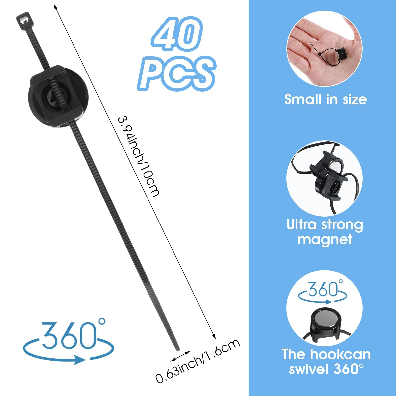 40 Pack Magnetic Zip Tie Mounts, Magnetic Cable Clips Organize and Secure Cab...