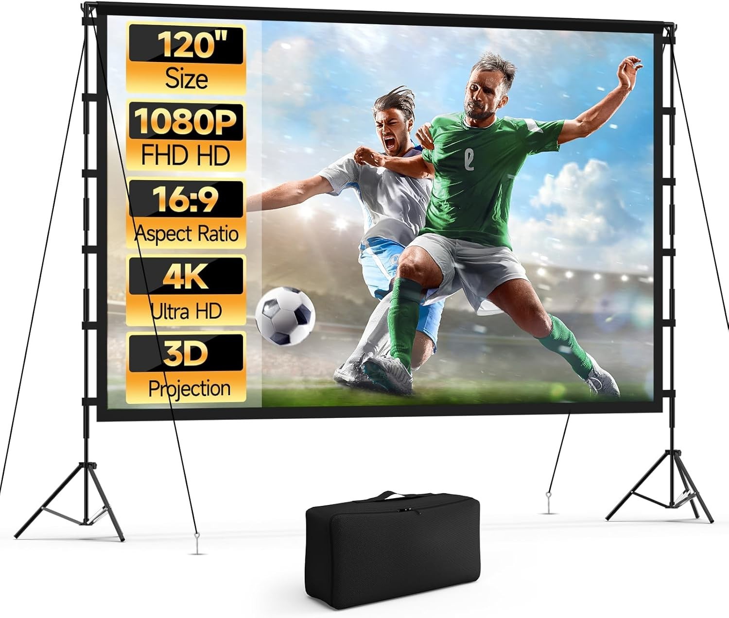 120 Inch Portable Projector Screen with Stand 16:9 HD Indoor Outdoor Home