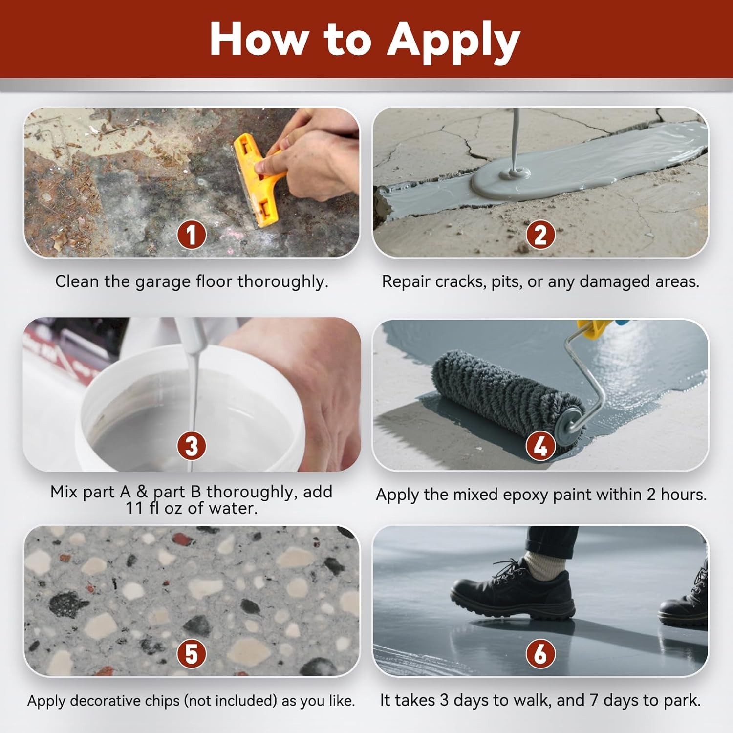 Garage Floor Epoxy Kit, Garage Floor Paint with Tools, Epoxy Coating for Conc...