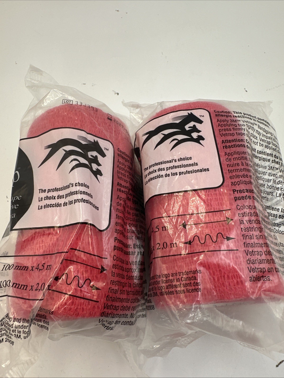 Lot Of 2 3M Vetrap 4 In. x 5 Yd. Bandaging Wrap, Red 1410R 3M 1410R Elastic