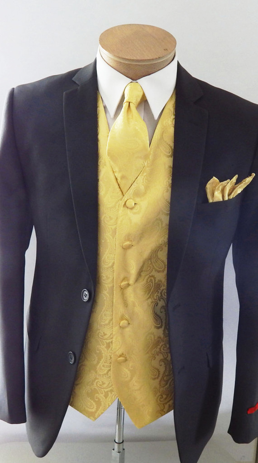 Gold XS to 6XL Paisley Dress Vest Waistcoat & Neck tie Hanky 20-H for tuxedo