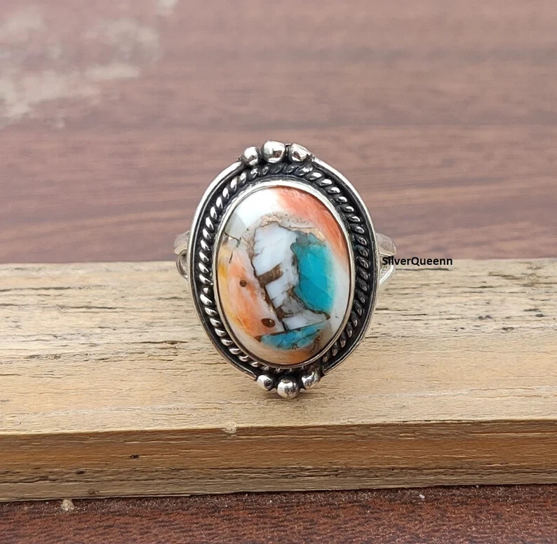 Oyster Turquoise Ring, Copper Turquoise Ring, 925 Sterling Silver Ring, All size